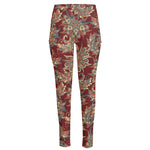 Brick Floral Bohemian Pattern Print High-Waisted Pocket Leggings
