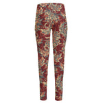Brick Floral Bohemian Pattern Print High-Waisted Pocket Leggings