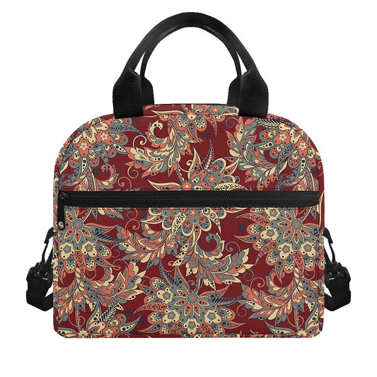 Brick Floral Bohemian Pattern Print Insulated Lunch Bag