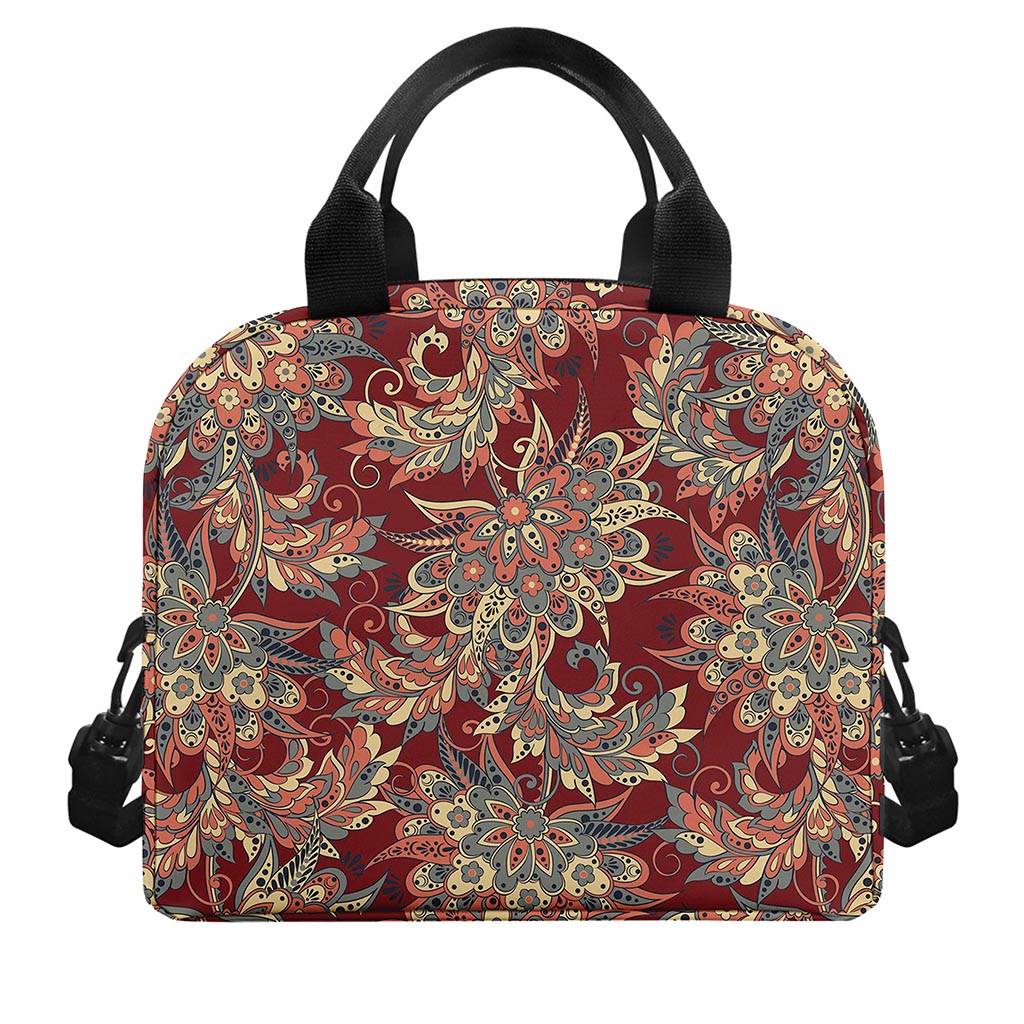 Brick Floral Bohemian Pattern Print Insulated Lunch Bag