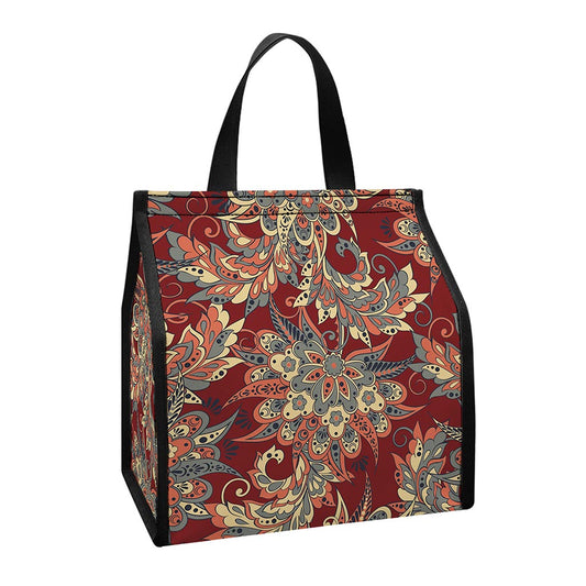 Brick Floral Bohemian Pattern Print Insulated Lunch Tote