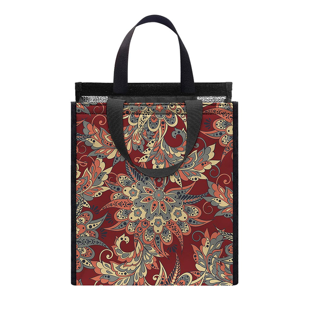 Brick Floral Bohemian Pattern Print Insulated Lunch Tote