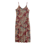 Brick Floral Bohemian Pattern Print Jersey Midi Cami Dress