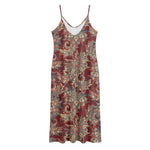 Brick Floral Bohemian Pattern Print Jersey Midi Cami Dress