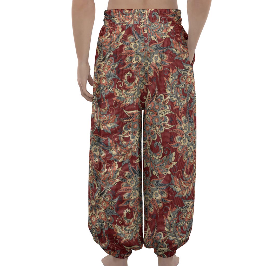 Brick Floral Bohemian Pattern Print Lantern Pants