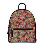 Brick Floral Bohemian Pattern Print Leather Backpack