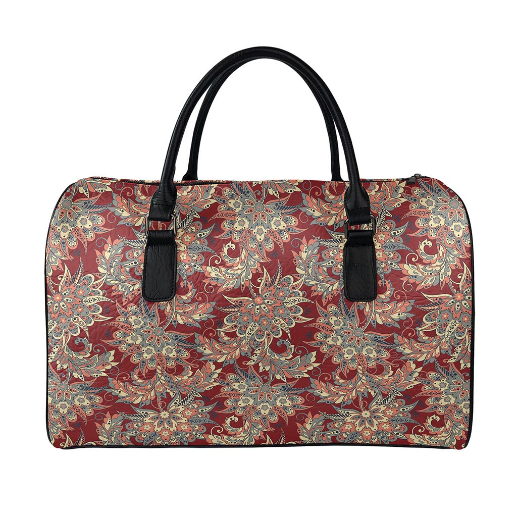 Brick Floral Bohemian Pattern Print Leather Duffle Bag