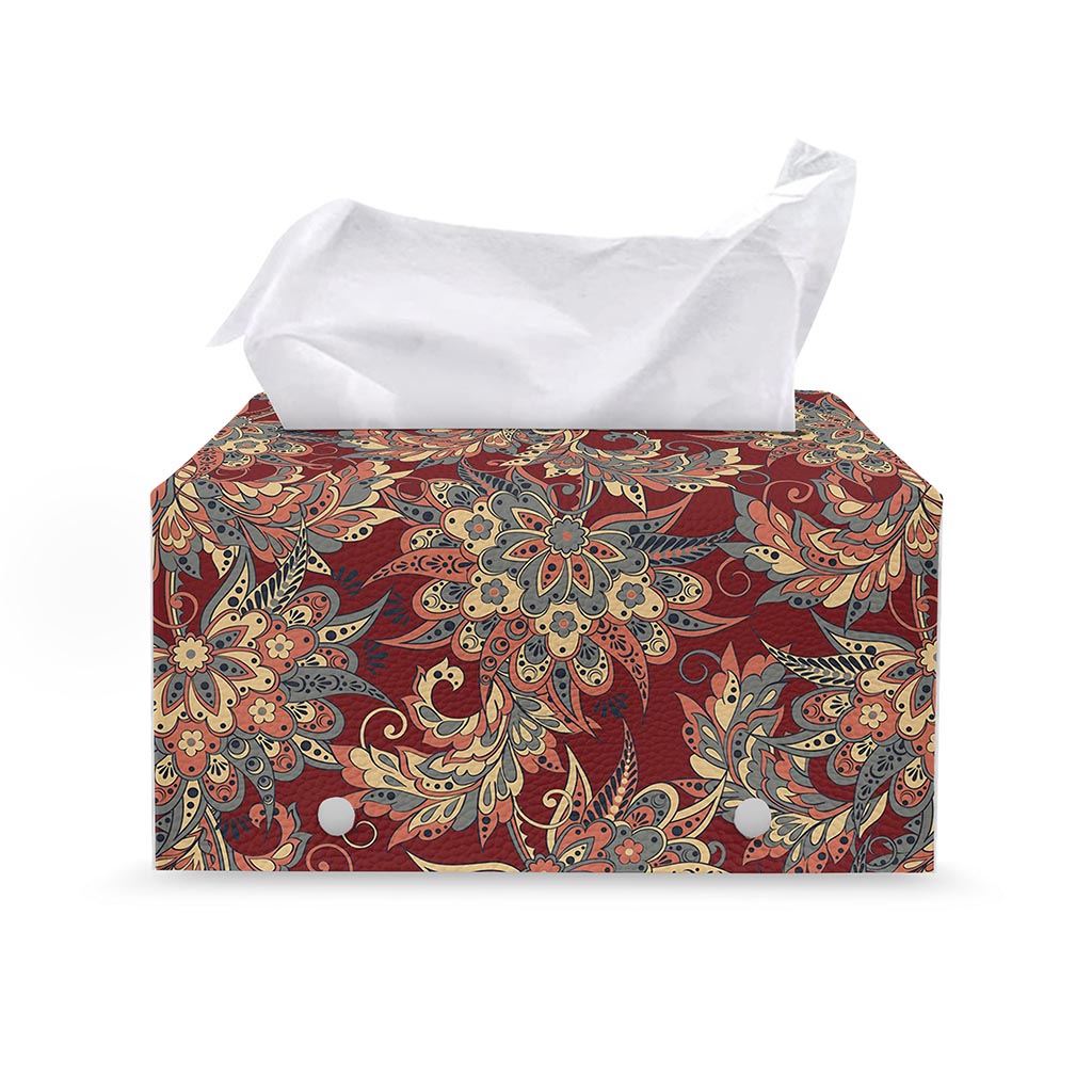 Brick Floral Bohemian Pattern Print Leather Tissue Box Cover