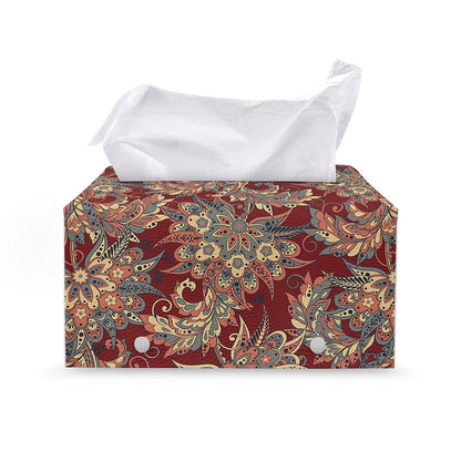 Brick Floral Bohemian Pattern Print Leather Tissue Box Cover