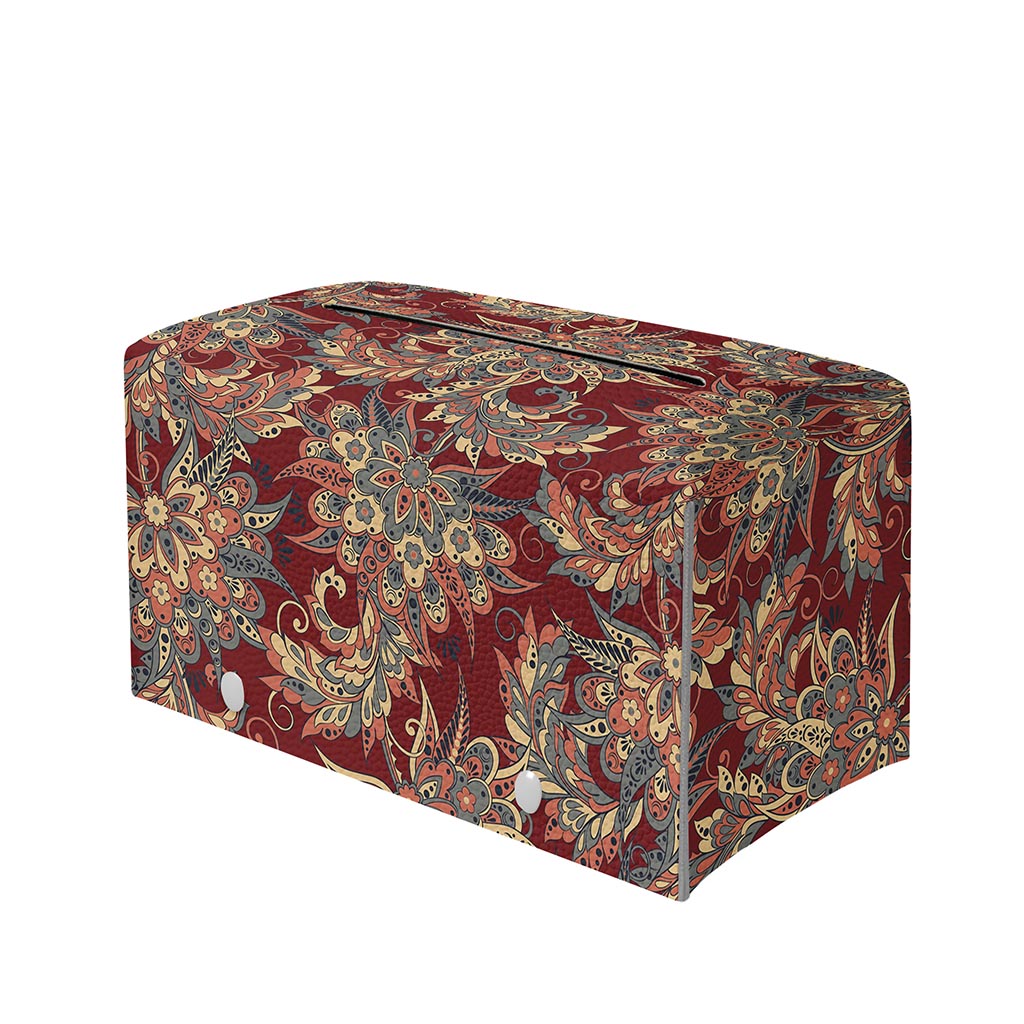 Brick Floral Bohemian Pattern Print Leather Tissue Box Cover