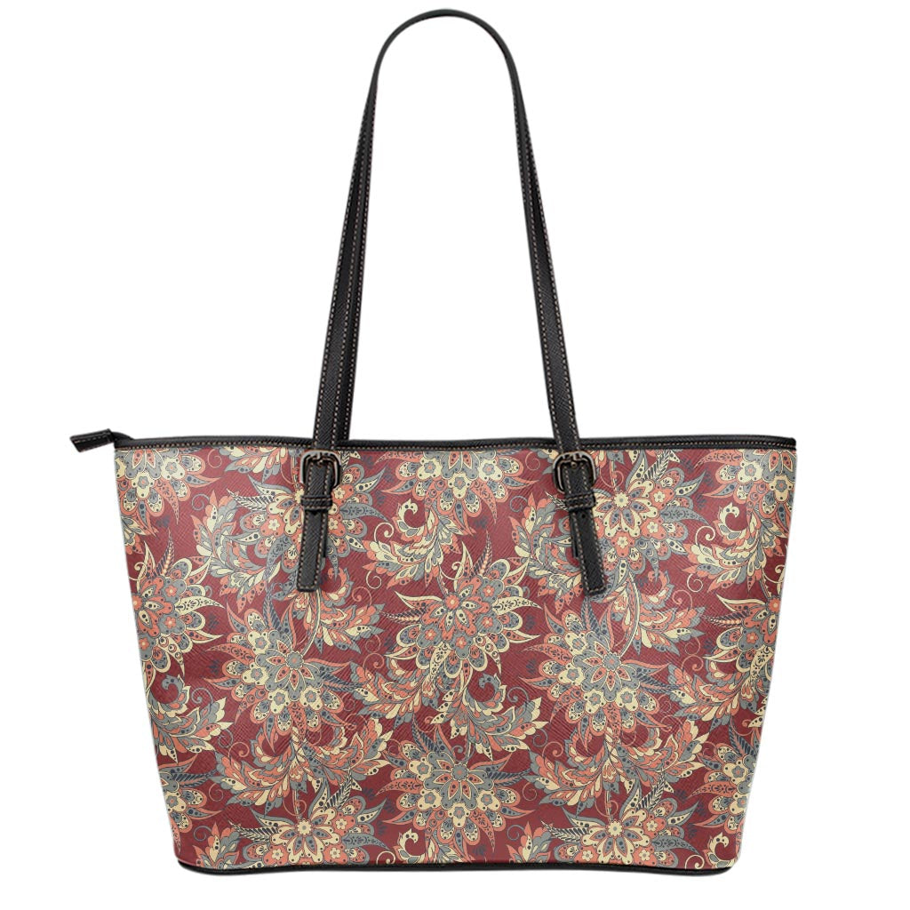 Brick Floral Bohemian Pattern Print Leather Tote Bag