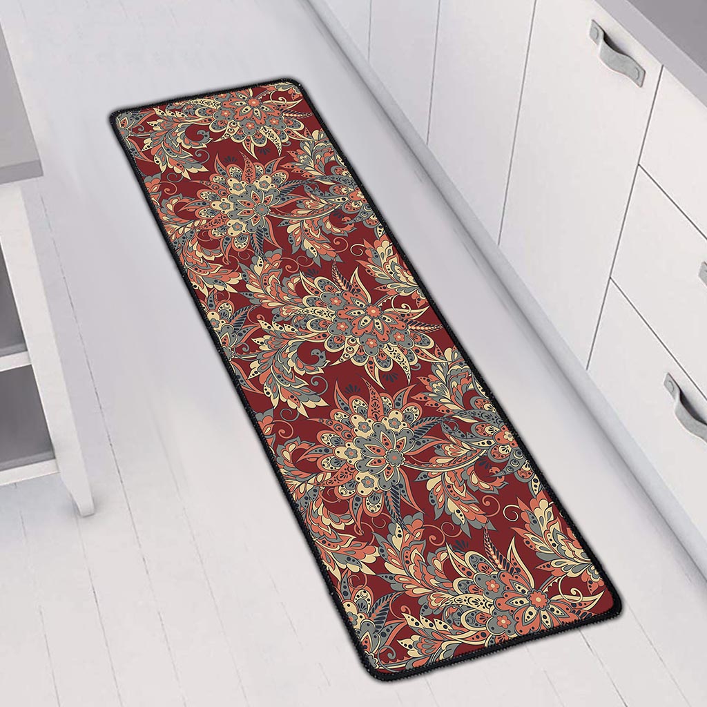 Brick Floral Bohemian Pattern Print Long Kitchen Mat