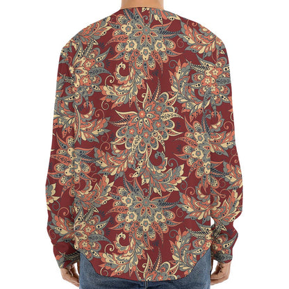 Brick Floral Bohemian Pattern Print Long Sleeve Baseball Jersey