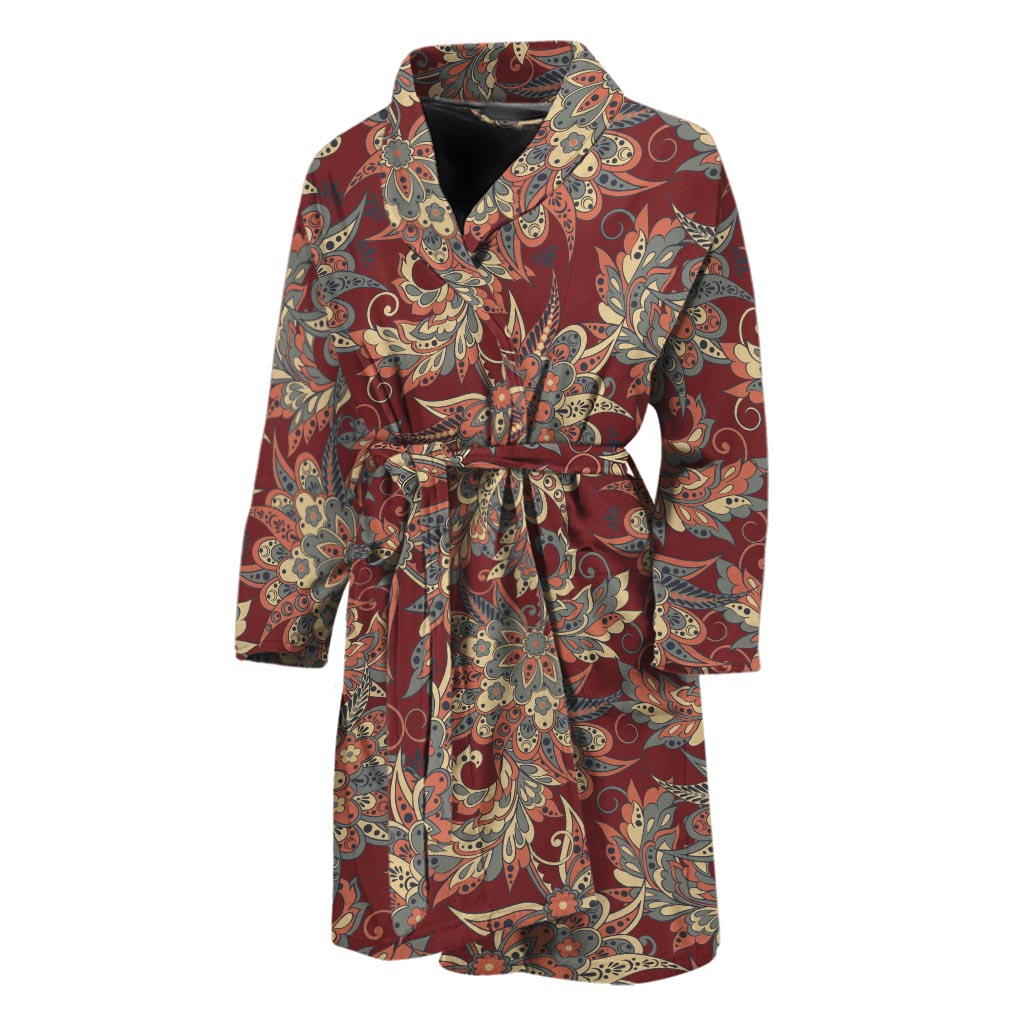 Brick Floral Bohemian Pattern Print Men's Bathrobe