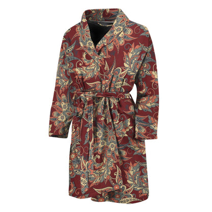 Brick Floral Bohemian Pattern Print Men's Bathrobe