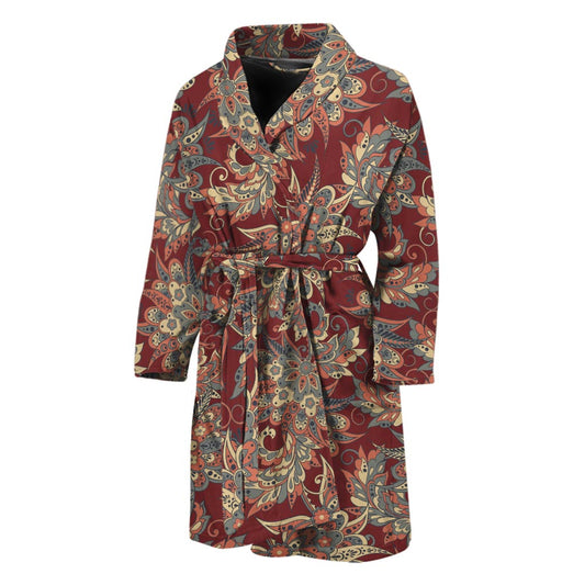 Brick Floral Bohemian Pattern Print Men's Bathrobe