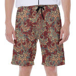 Brick Floral Bohemian Pattern Print Men's Beach Shorts