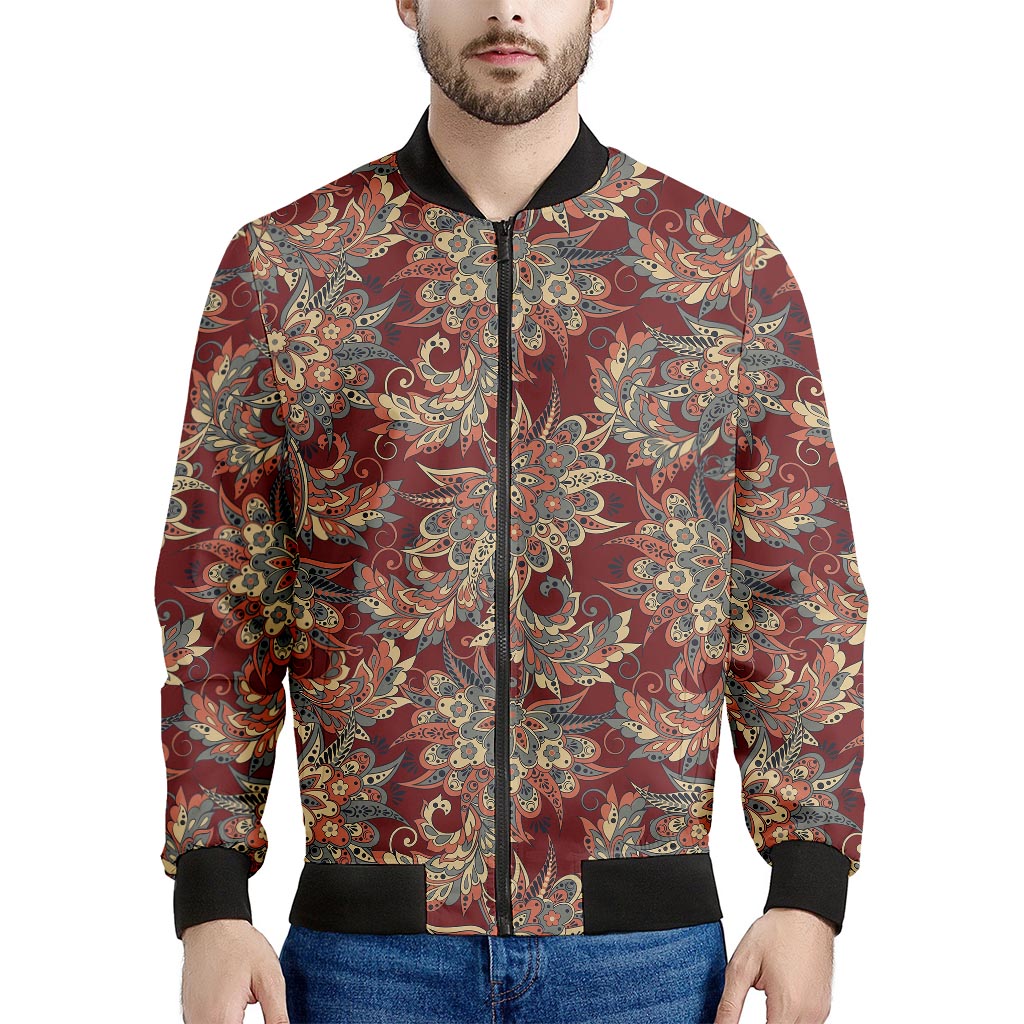 Brick Floral Bohemian Pattern Print Men's Bomber Jacket
