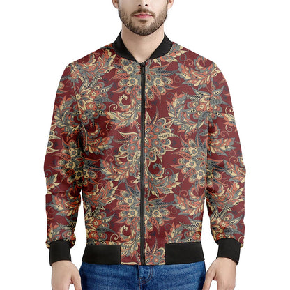 Brick Floral Bohemian Pattern Print Men's Bomber Jacket