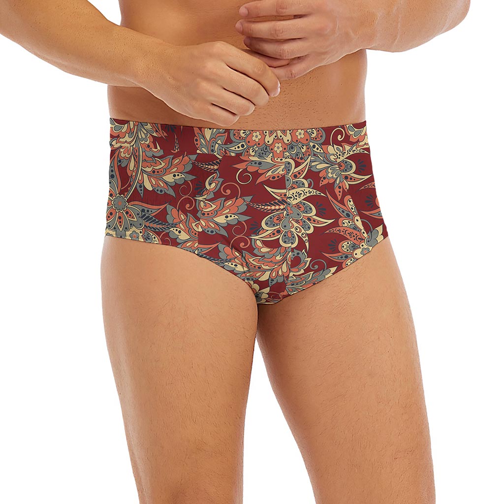 Brick Floral Bohemian Pattern Print Men's Briefs