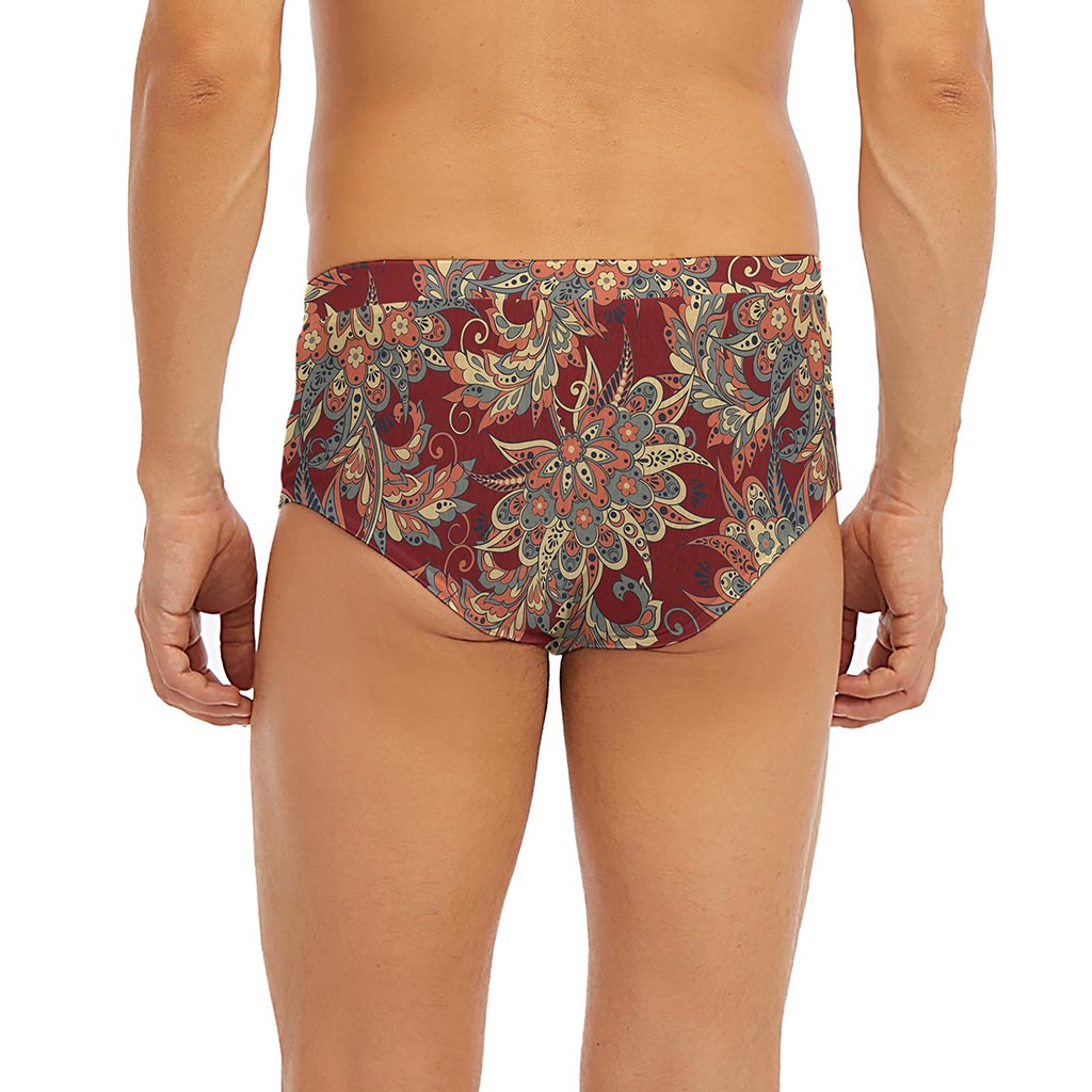 Brick Floral Bohemian Pattern Print Men's Briefs