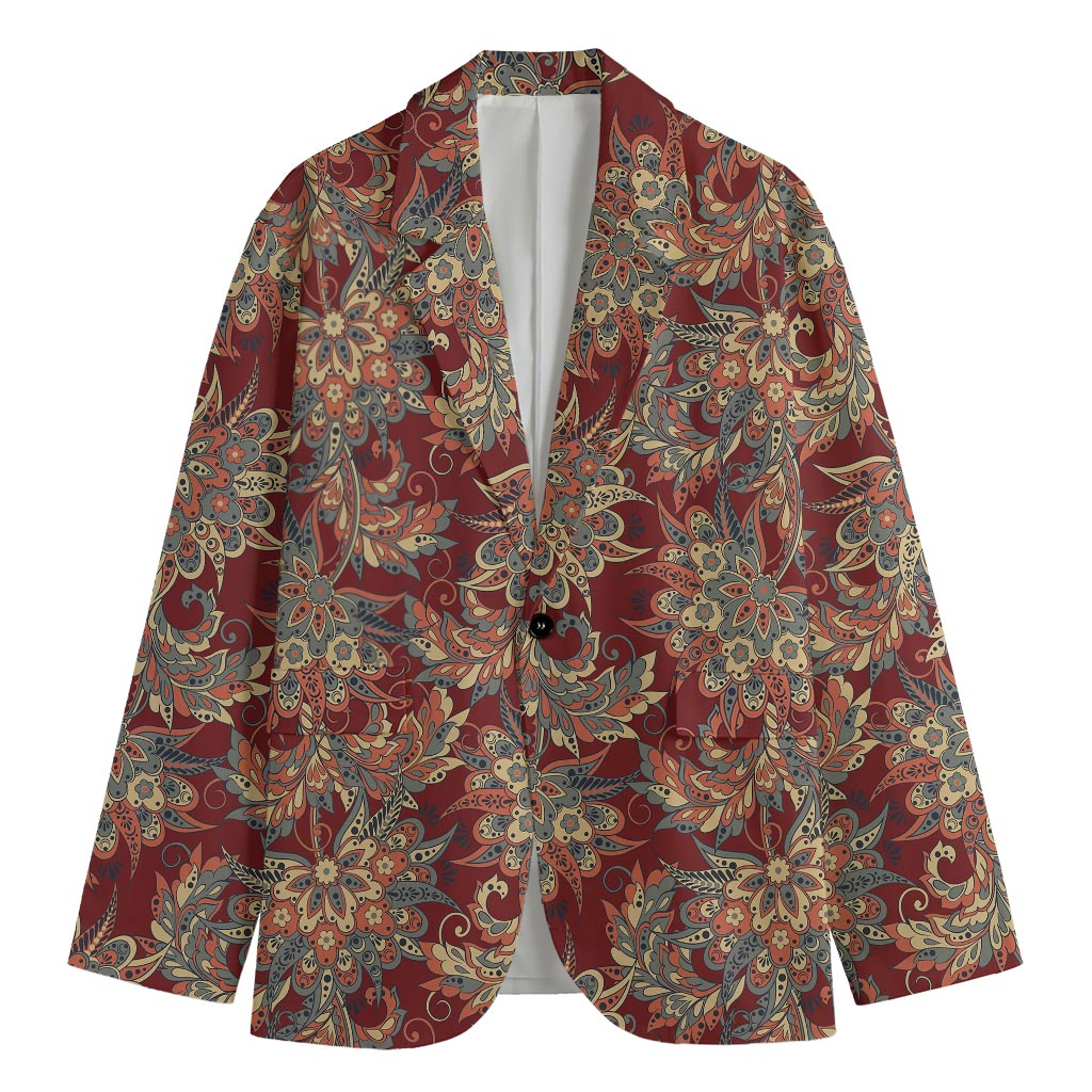 Brick Floral Bohemian Pattern Print Men's Cotton Blazer