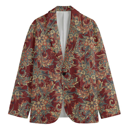 Brick Floral Bohemian Pattern Print Men's Cotton Blazer
