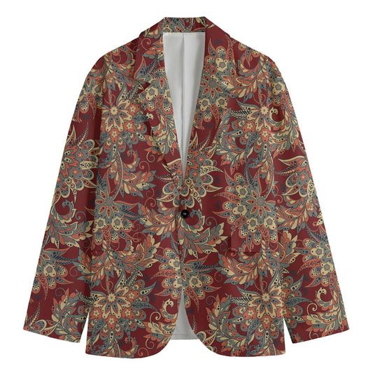 Brick Floral Bohemian Pattern Print Men's Cotton Blazer