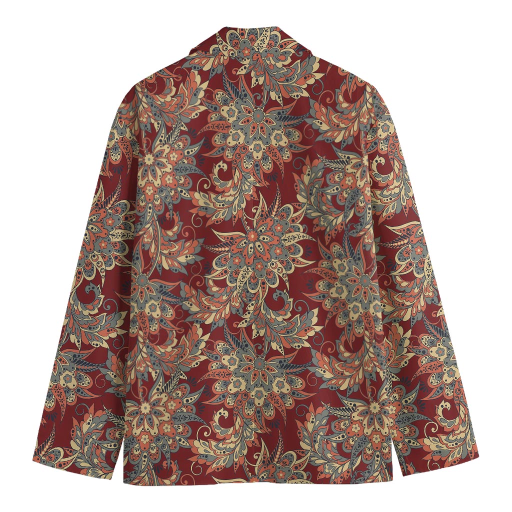 Brick Floral Bohemian Pattern Print Men's Cotton Blazer