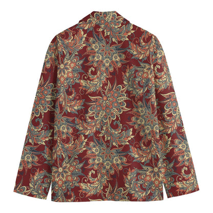 Brick Floral Bohemian Pattern Print Men's Cotton Blazer