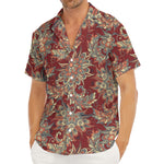 Brick Floral Bohemian Pattern Print Men's Deep V-Neck Shirt