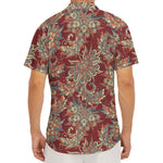 Brick Floral Bohemian Pattern Print Men's Deep V-Neck Shirt