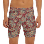 Brick Floral Bohemian Pattern Print Men's Long Boxer Briefs