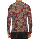 Brick Floral Bohemian Pattern Print Men's Long Sleeve Rash Guard