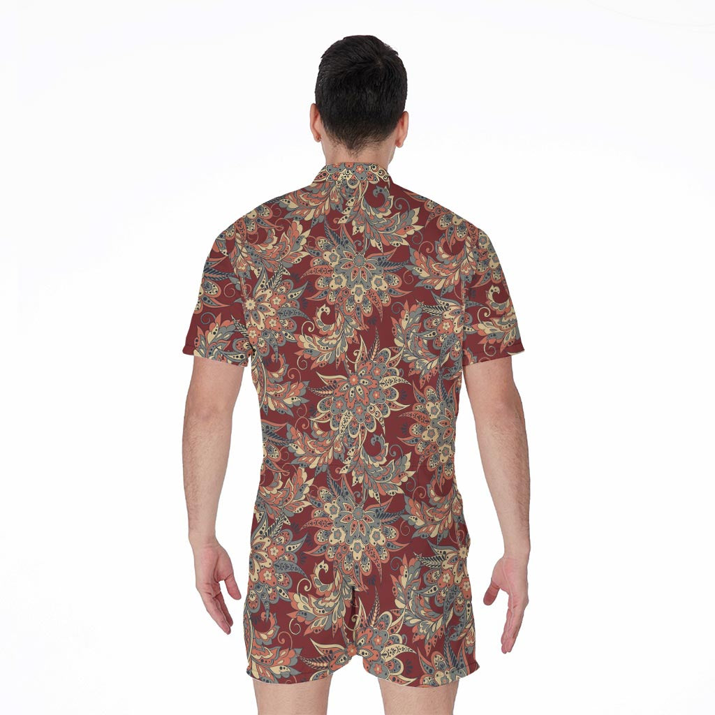 Brick Floral Bohemian Pattern Print Men's Rompers