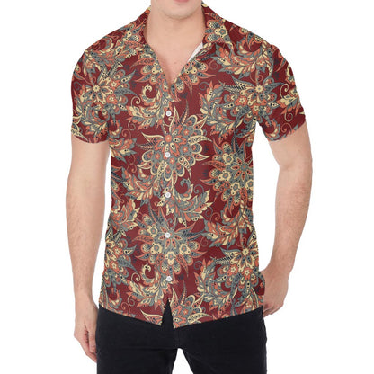 Brick Floral Bohemian Pattern Print Men's Shirt