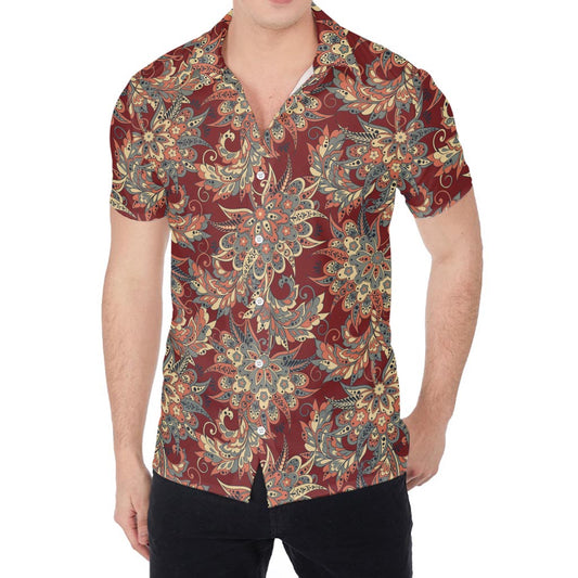 Brick Floral Bohemian Pattern Print Men's Shirt