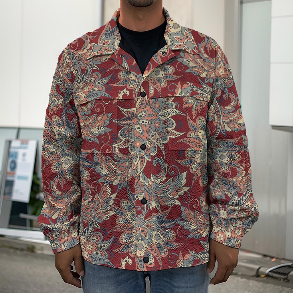 Brick Floral Bohemian Pattern Print Men's Shirt Jacket