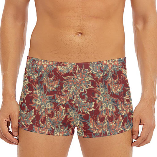 Brick Floral Bohemian Pattern Print Men's Short Boxer Briefs