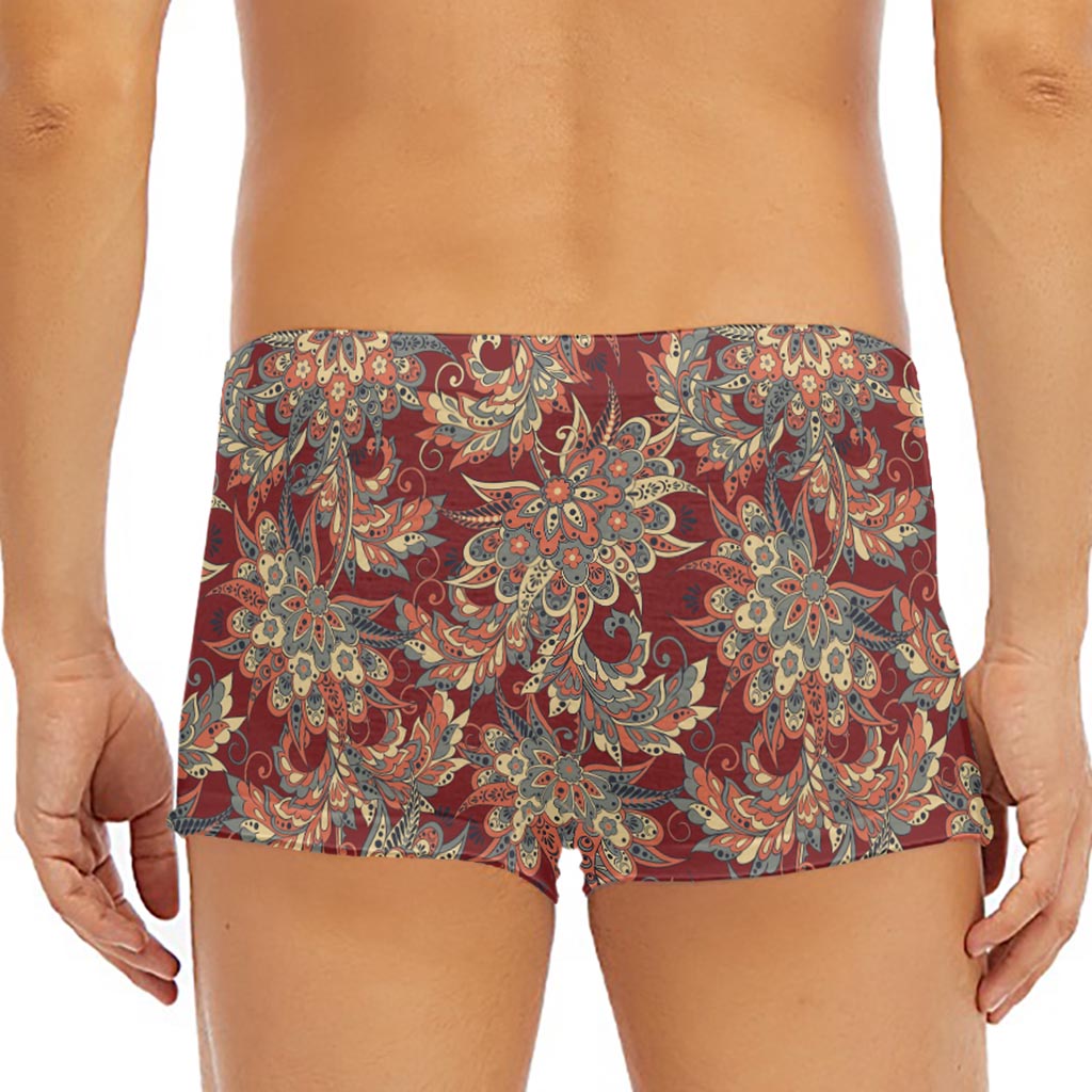 Brick Floral Bohemian Pattern Print Men's Short Boxer Briefs