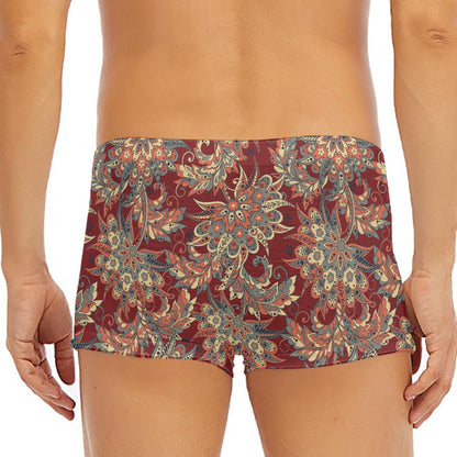 Brick Floral Bohemian Pattern Print Men's Short Boxer Briefs