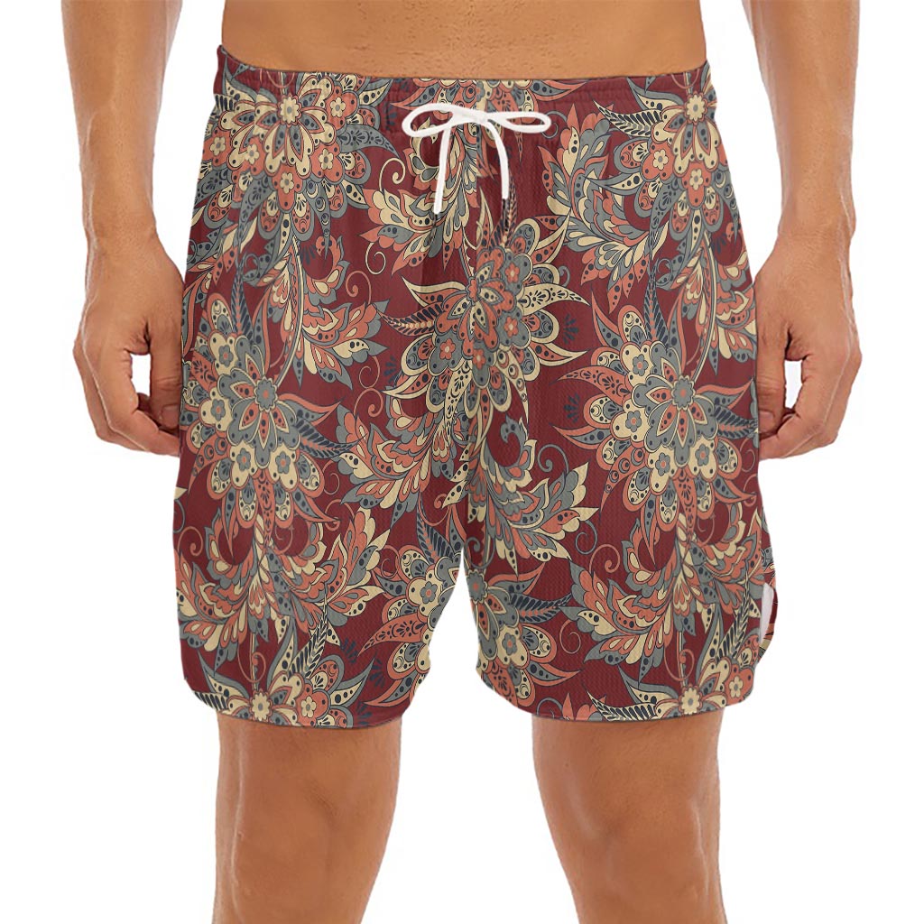 Brick Floral Bohemian Pattern Print Men's Split Running Shorts