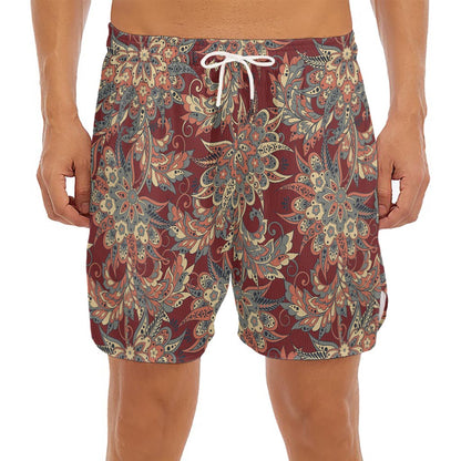Brick Floral Bohemian Pattern Print Men's Split Running Shorts