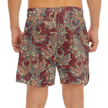 Brick Floral Bohemian Pattern Print Men's Split Running Shorts