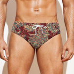 Brick Floral Bohemian Pattern Print Men's Swim Briefs