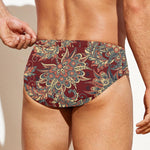 Brick Floral Bohemian Pattern Print Men's Swim Briefs