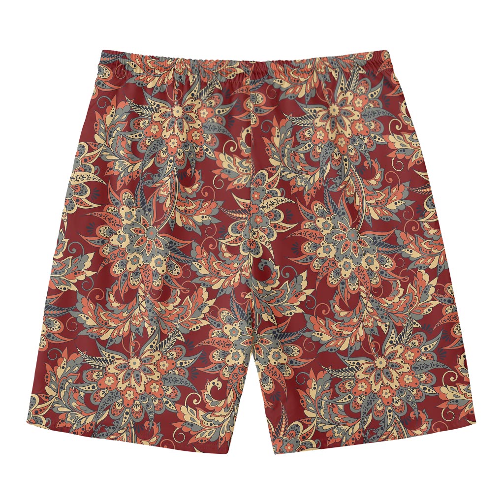Brick Floral Bohemian Pattern Print Men's Swim Trunks