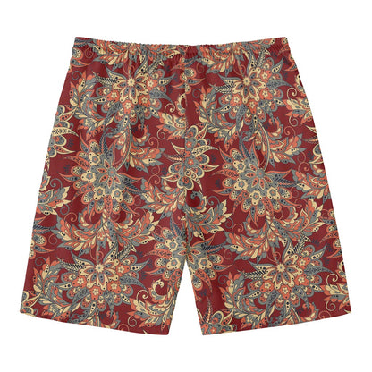 Brick Floral Bohemian Pattern Print Men's Swim Trunks