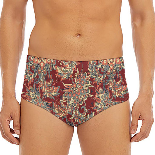 Brick Floral Bohemian Pattern Print Men's Triangle Swim Briefs