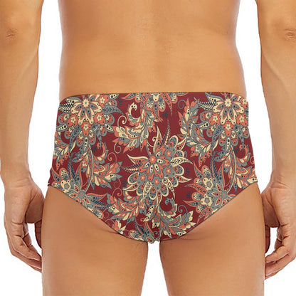 Brick Floral Bohemian Pattern Print Men's Triangle Swim Briefs